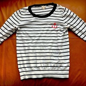 Nautical navy and white stripes J.Crew lightweight sweater with 3/4 sleeves.